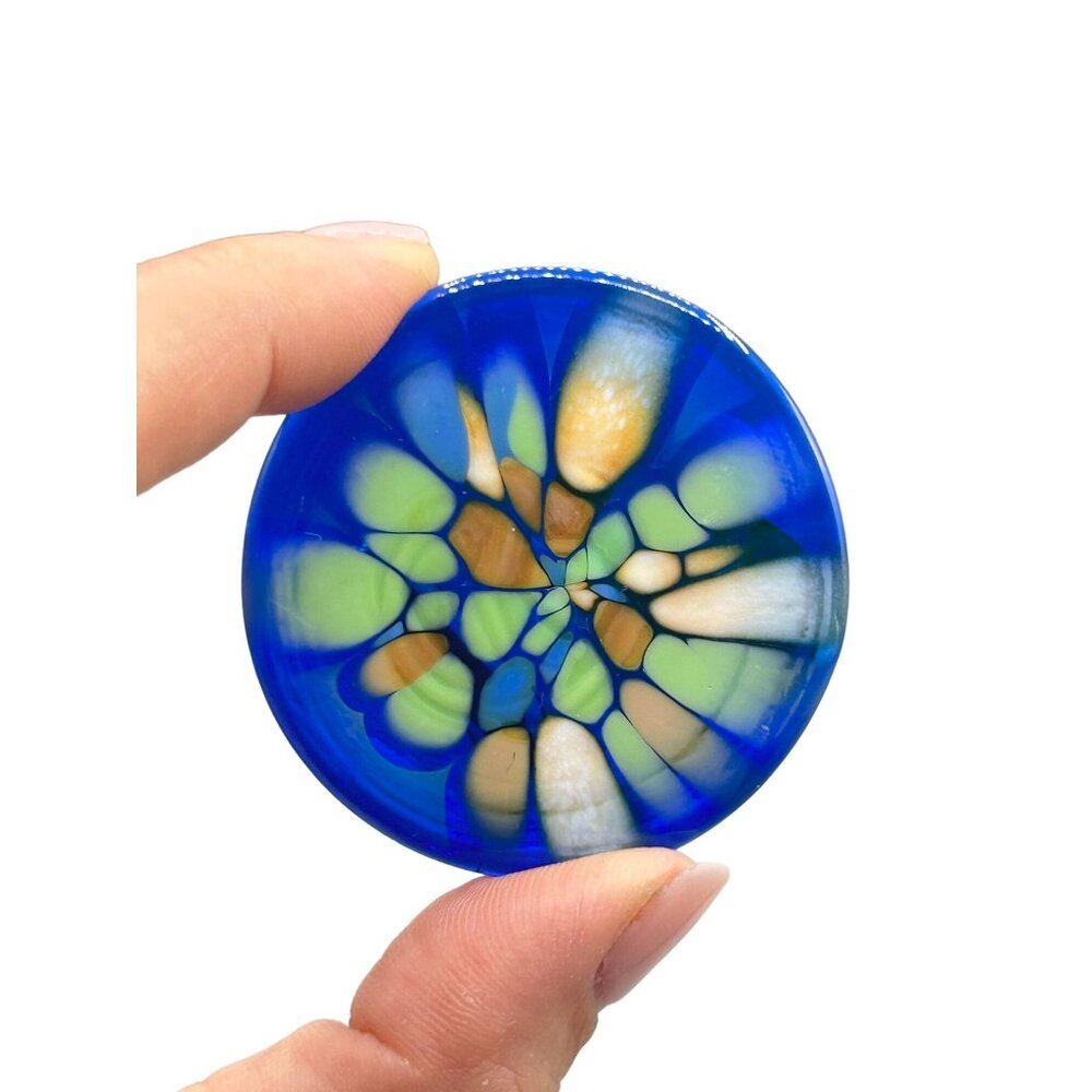 Handmade Fused Glass Brooch Art Glass Wearable Art Round Blue Green Earthy Color